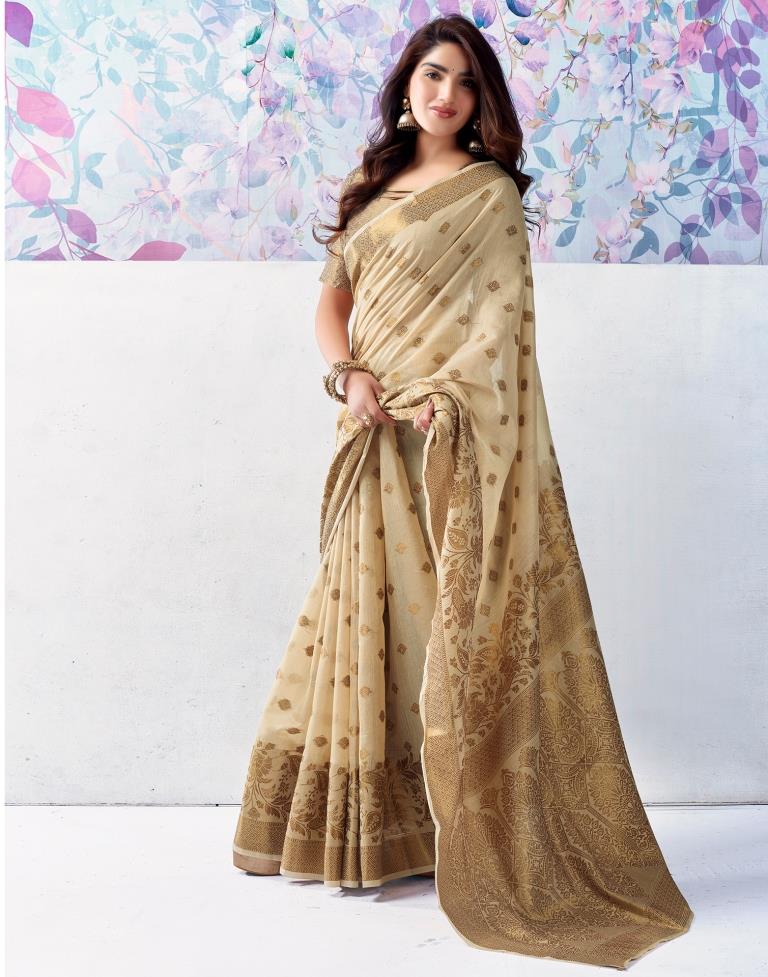 Beige Silk Plain Saree