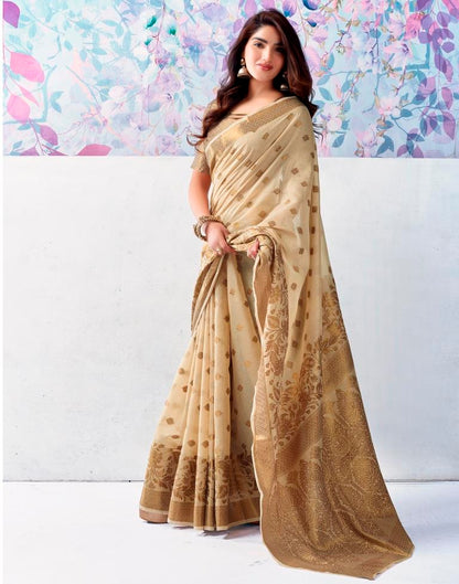 Beige Silk Plain Saree