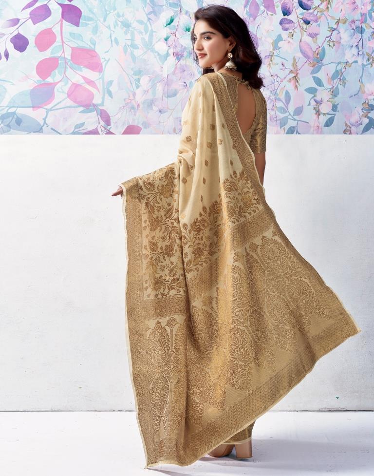 Beige Silk Plain Saree