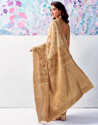 Beige Silk Plain Saree