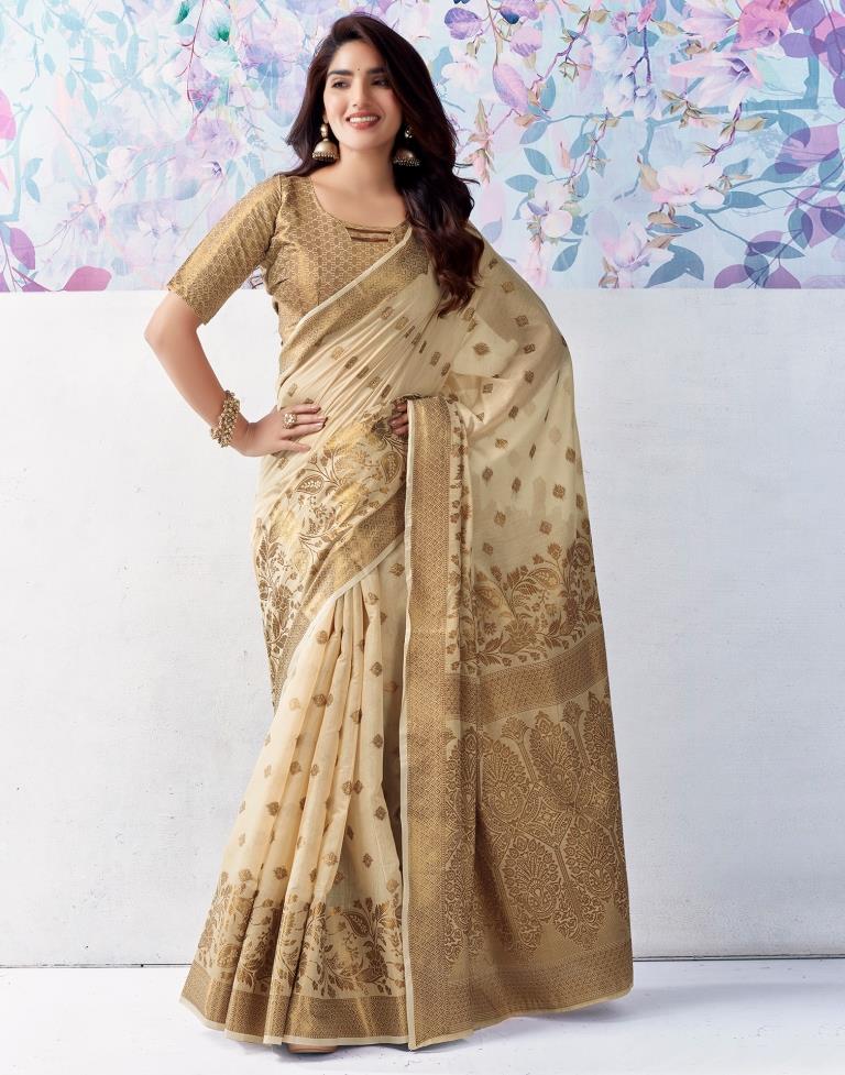 Beige Silk Plain Saree