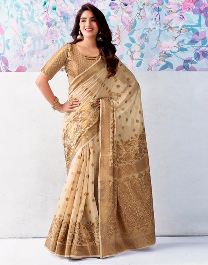 Beige Silk Plain Saree