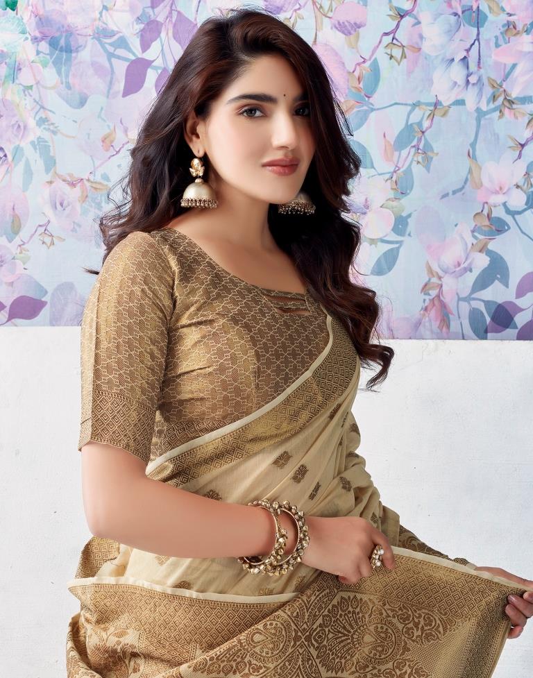Beige Silk Plain Saree