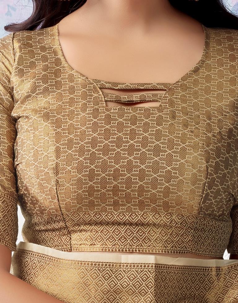 Beige Silk Plain Saree