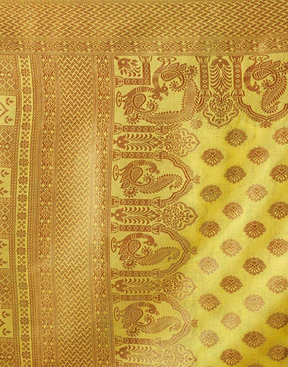 Yellow & Gold Printed Silk Plain Saree