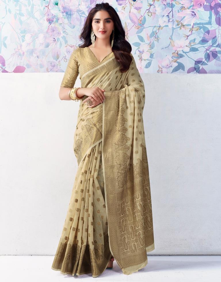Beige Silk Plain Saree