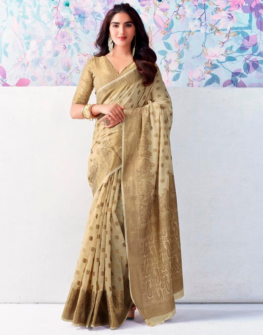 Beige Silk Plain Saree