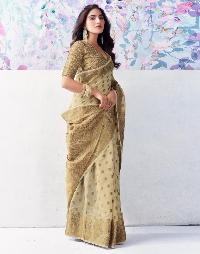 Beige Silk Plain Saree