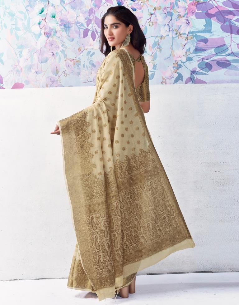 Beige Silk Plain Saree