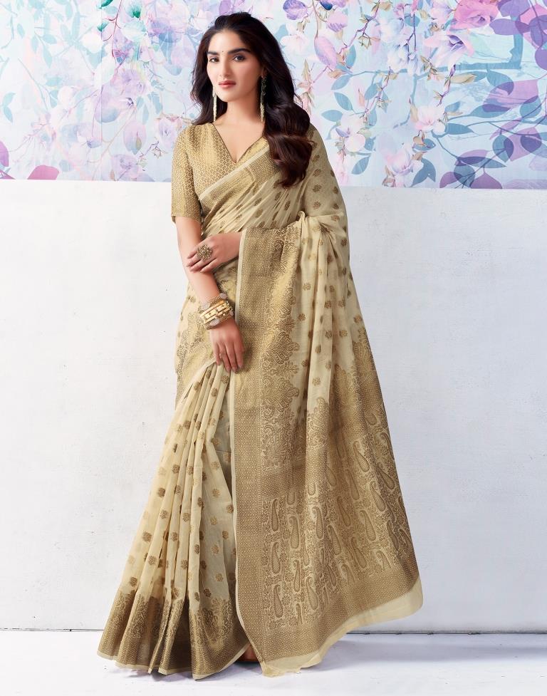 Beige Silk Plain Saree