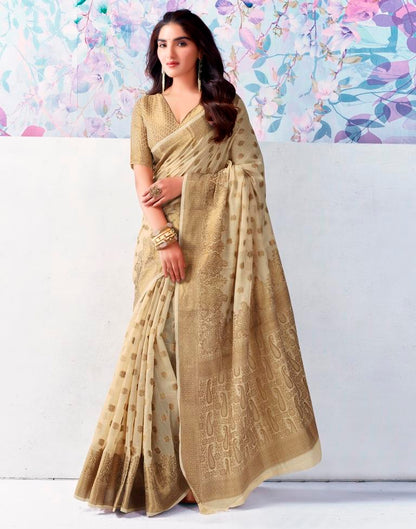 Beige Silk Plain Saree
