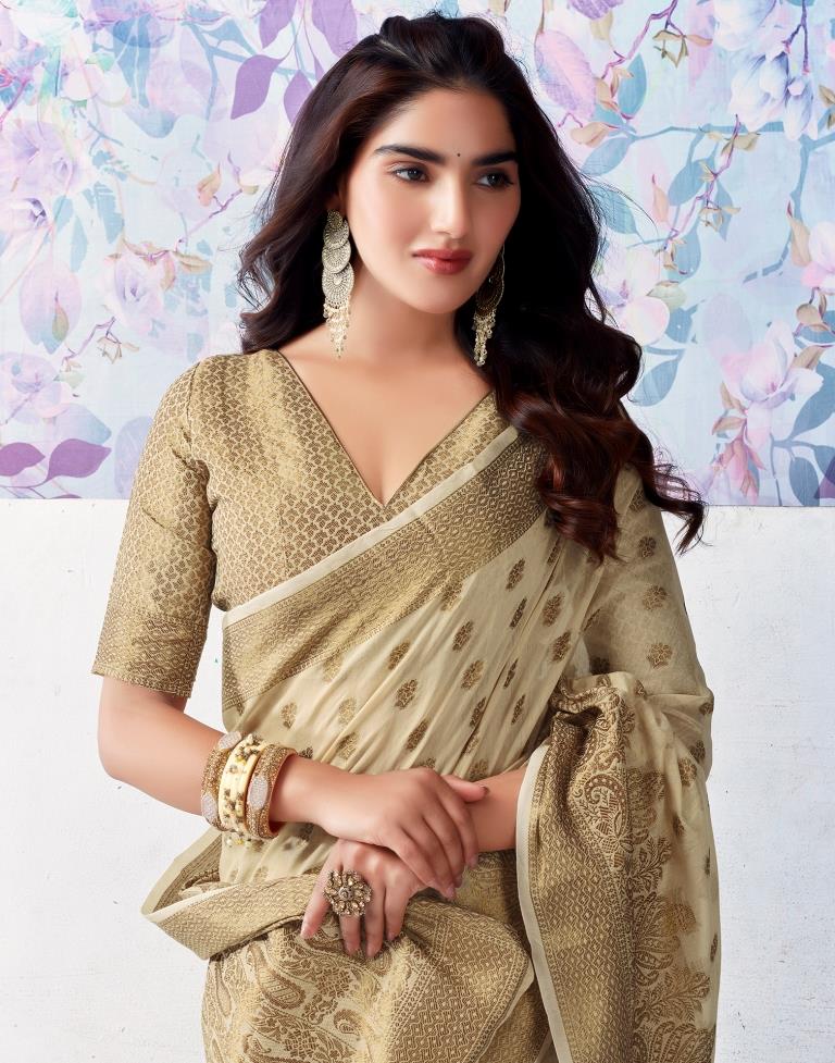 Beige Silk Plain Saree