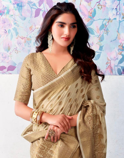 Beige Silk Plain Saree