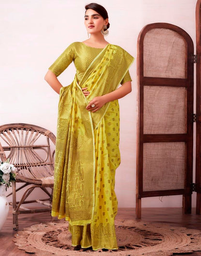 Yellow & Gold Printed Silk Plain Saree