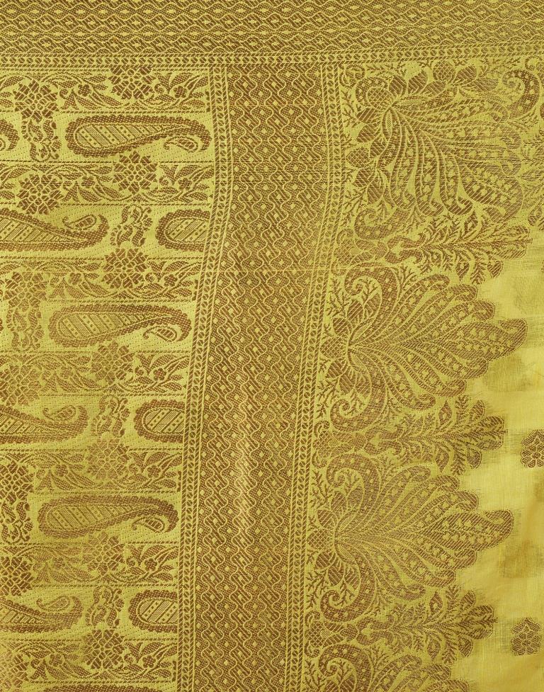 Yellow & Gold Printed Silk Plain Saree
