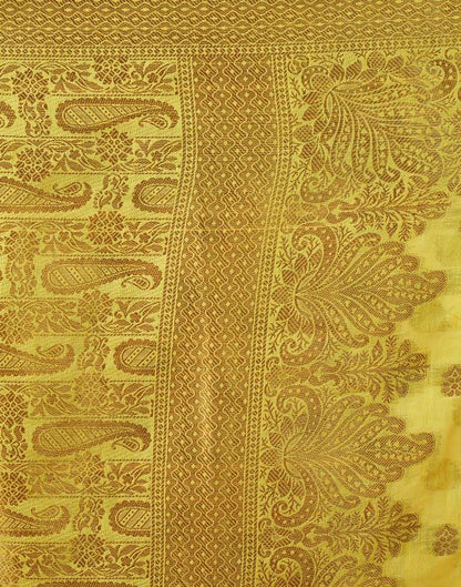 Yellow & Gold Printed Silk Plain Saree