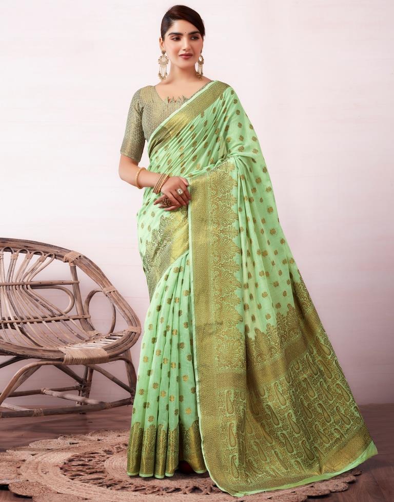 Pista Green Silk Plain Saree