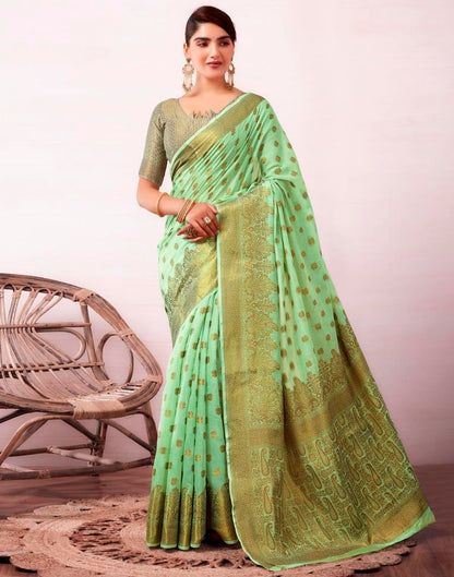 Pista Green Silk Plain Saree