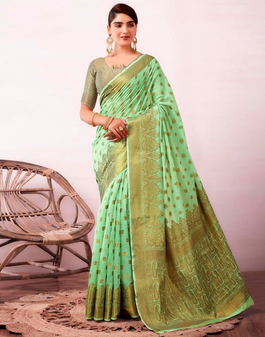 Pista Green Silk Plain Saree