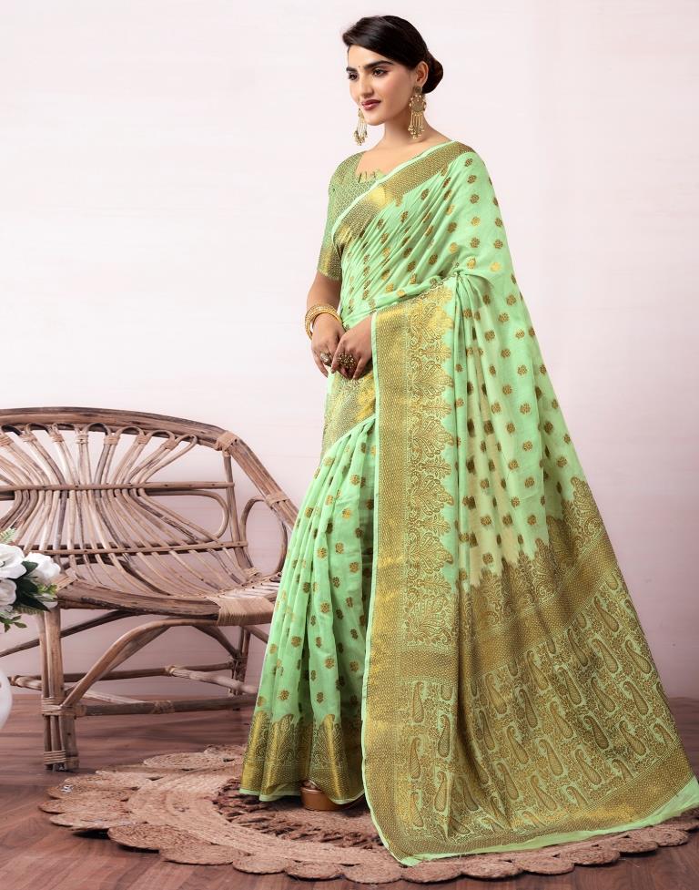 Pista Green Silk Plain Saree