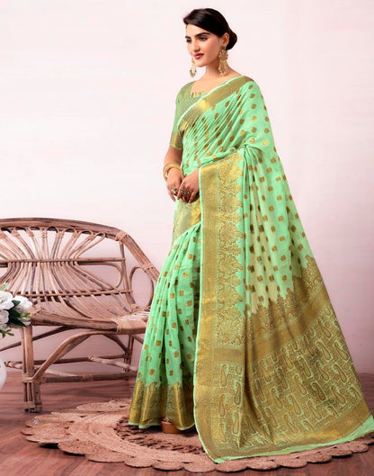 Pista Green Silk Plain Saree