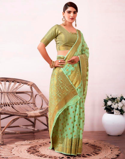 Pista Green Silk Plain Saree