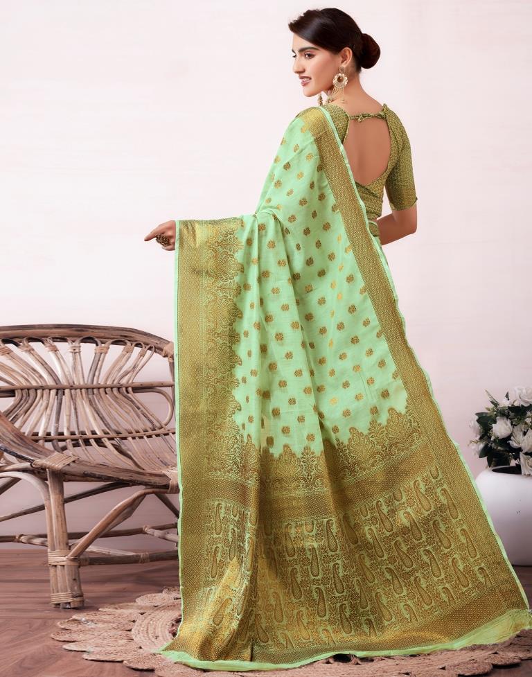 Pista Green Silk Plain Saree