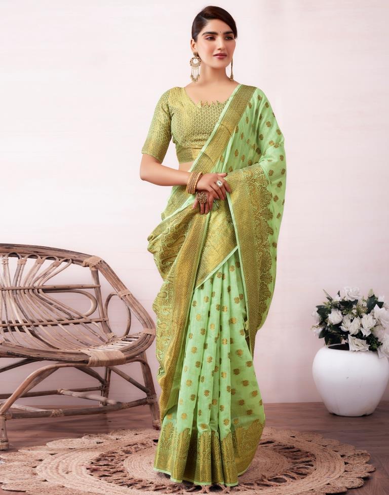 Pista Green Silk Plain Saree