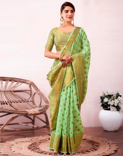Pista Green Silk Plain Saree