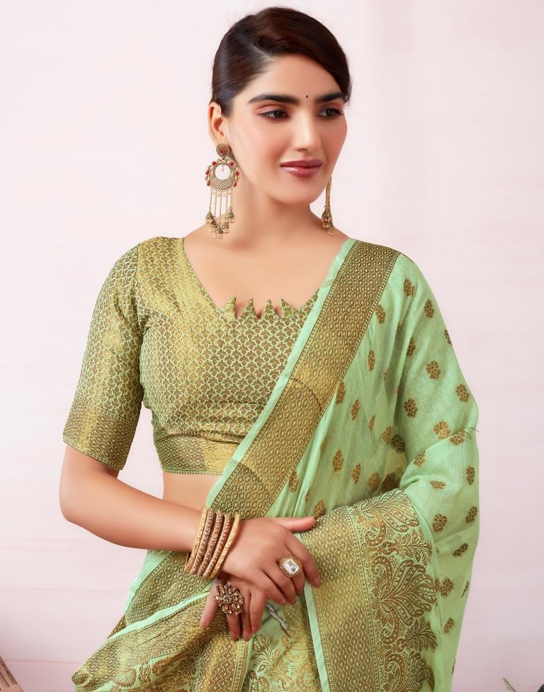 Pista Green Silk Plain Saree