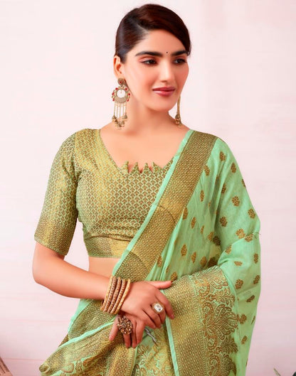 Pista Green Silk Plain Saree