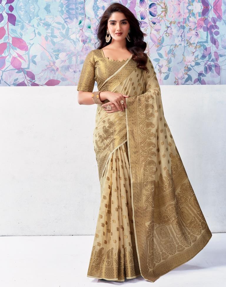 Beige Silk Plain Saree