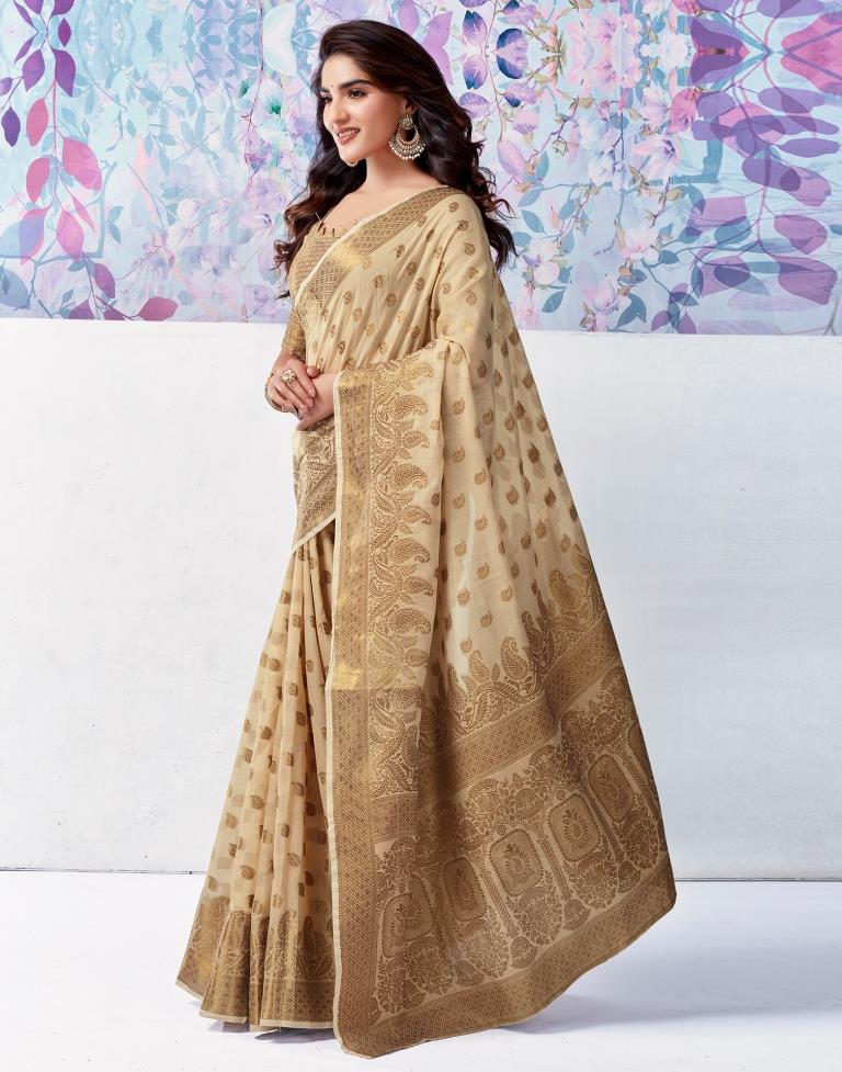 Beige Silk Plain Saree