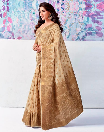 Beige Silk Plain Saree