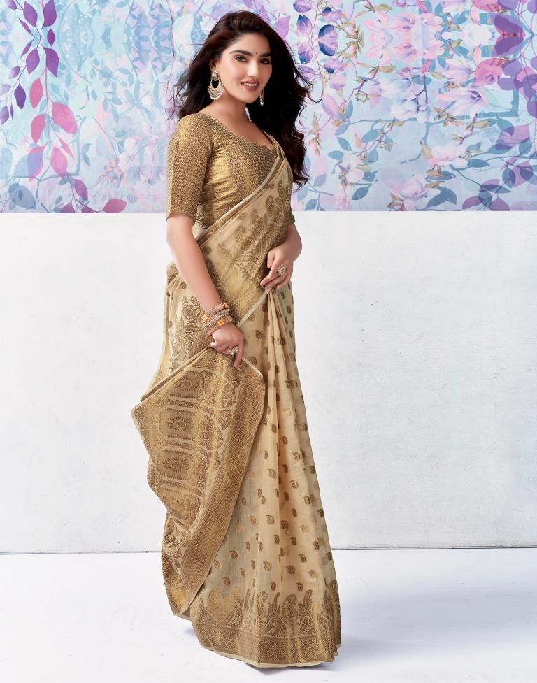 Beige Silk Plain Saree