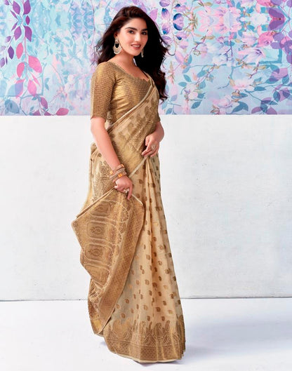 Beige Silk Plain Saree