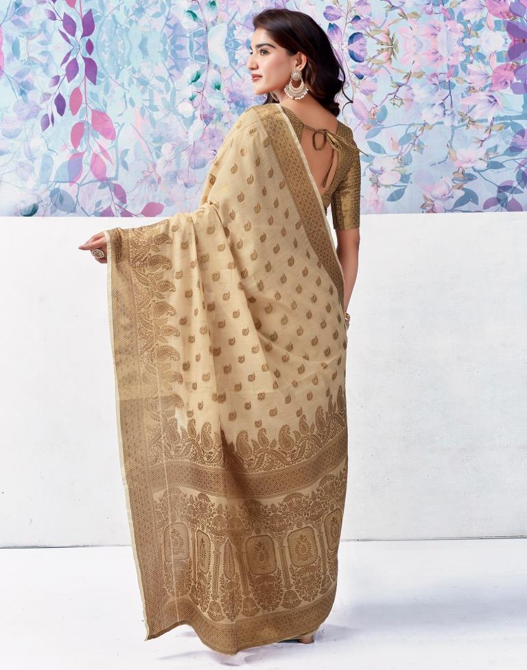 Beige Silk Plain Saree