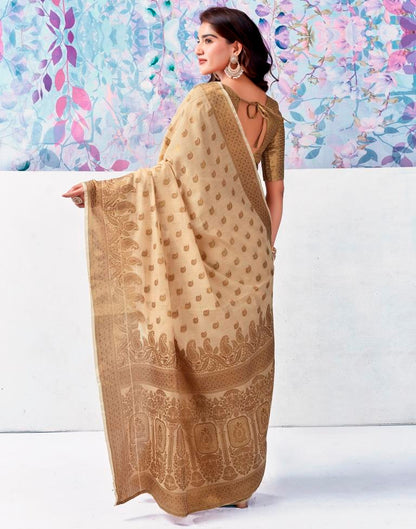Beige Silk Plain Saree