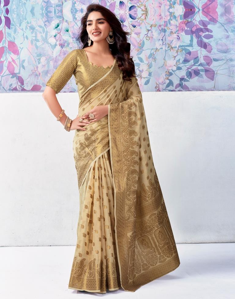 Beige Silk Plain Saree