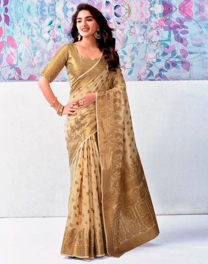 Beige Silk Plain Saree