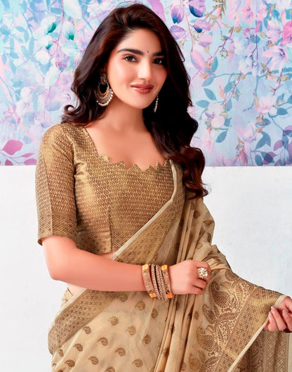 Beige Silk Plain Saree