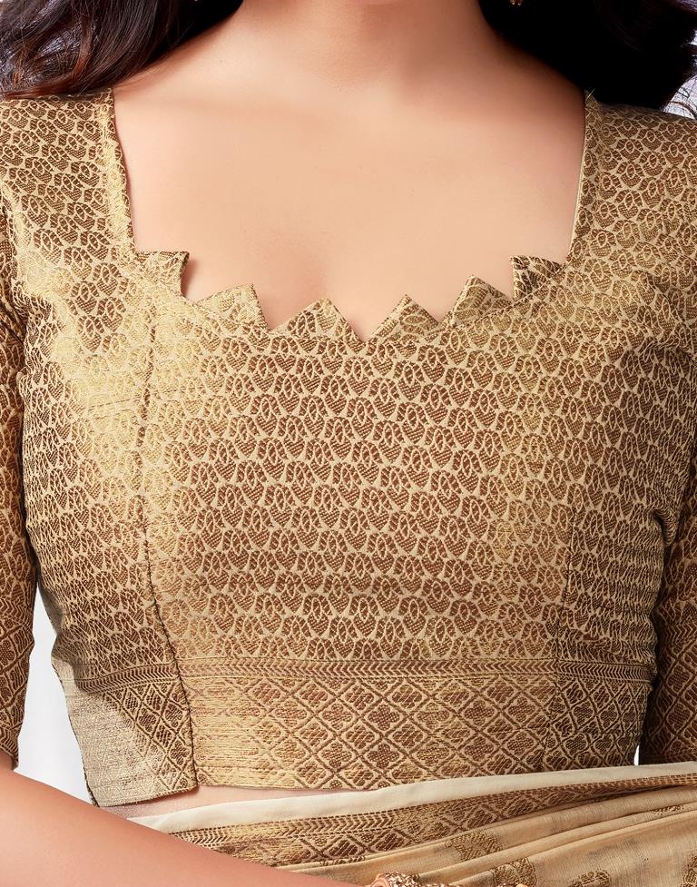 Beige Silk Plain Saree