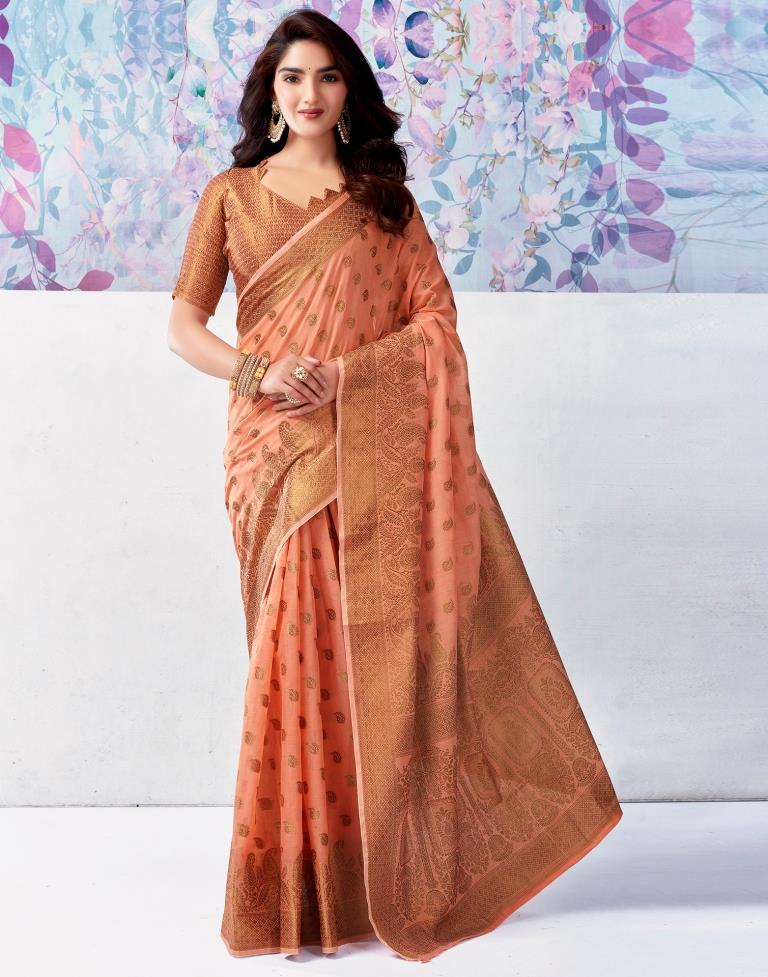 Peach Silk Plain Saree