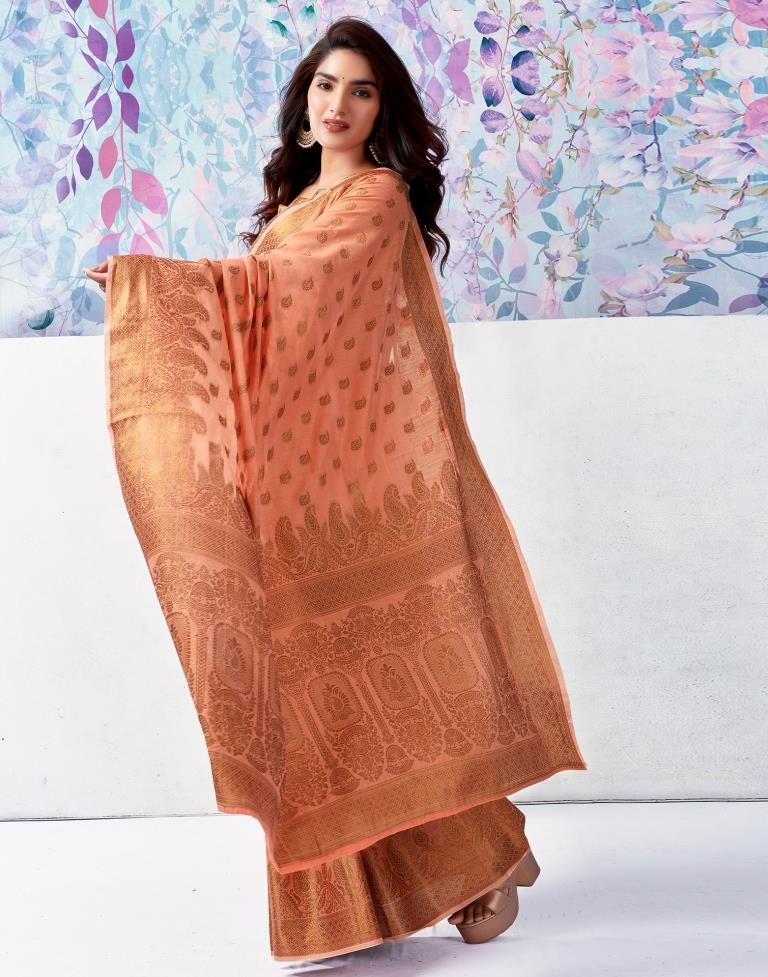 Peach Silk Plain Saree