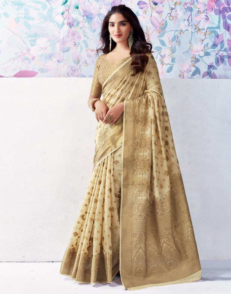 Beige Silk Plain Saree