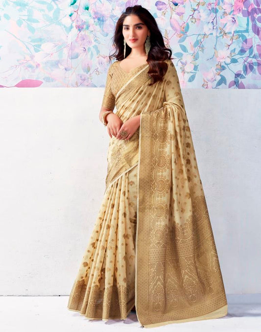 Beige Silk Plain Saree