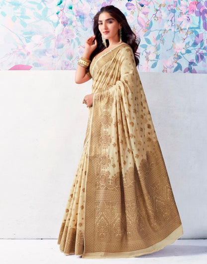 Beige Silk Plain Saree