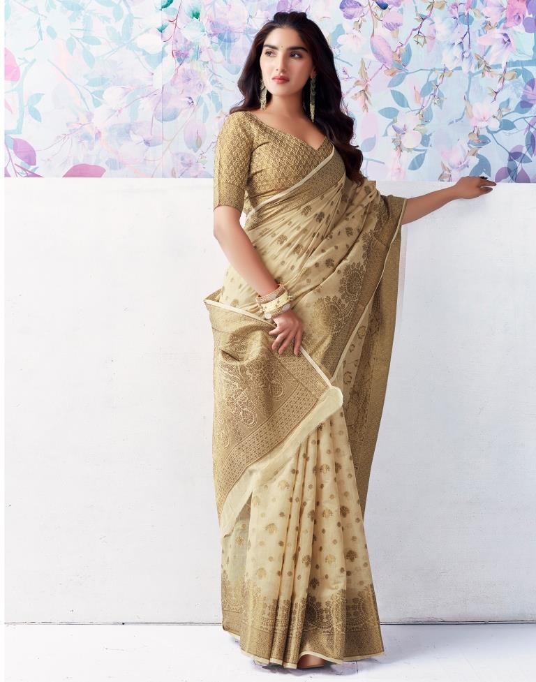 Beige Silk Plain Saree