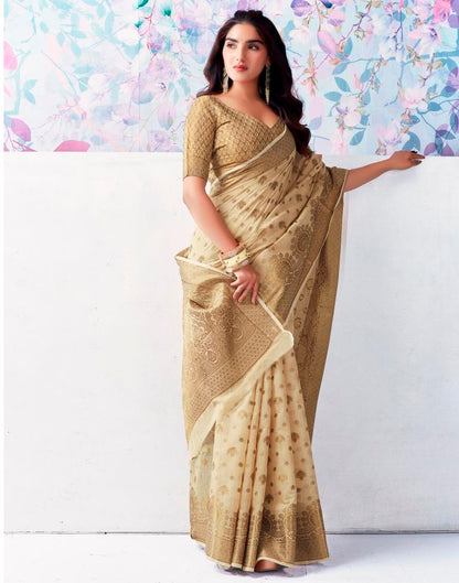 Beige Silk Plain Saree