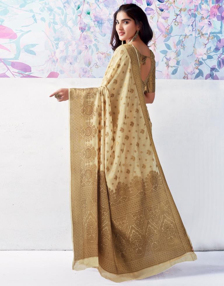 Beige Silk Plain Saree